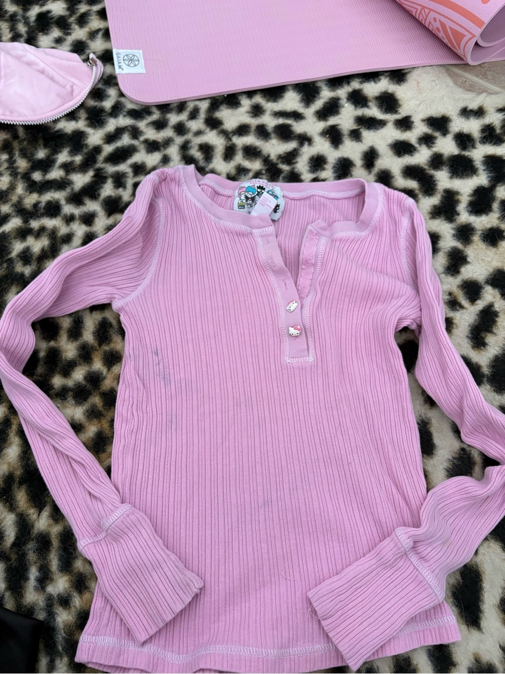 Girls' Pink Ribbed Long-Sleeve Henley Top